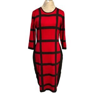 Danny & Nicole Women’s Sweater Dress 3/4 Sleeve Dress Red Black Size XL EUC